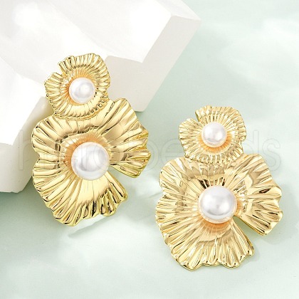 304 Stainless Steel ABS Plastic Pearl Stud Earrings for Women EJEW-U046-12C-G-1