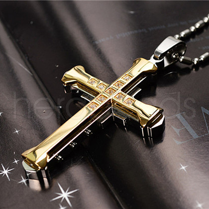 Cross Alloy Crystal Rhinestone Pendant Necklaces for Men FS-WG5CDA8-06-1