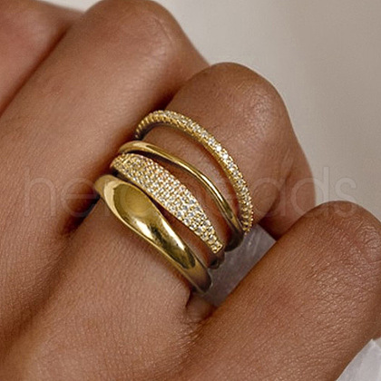 4Pcs Brass Micro Pave Clear Cubic Zirconia Finger Rings & Brass Finger Rings Set FS-WG9B944-05-1