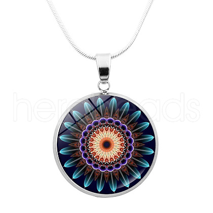 Glass Mandala Flower Dome Pendant Necklace MAND-PW0001-02F-1
