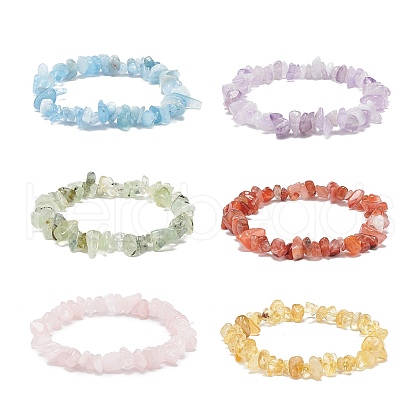 6Pcs 6 Style Natural Mixed Gemstone Chips Stretch Bracelets Set BJEW-JB08916-1