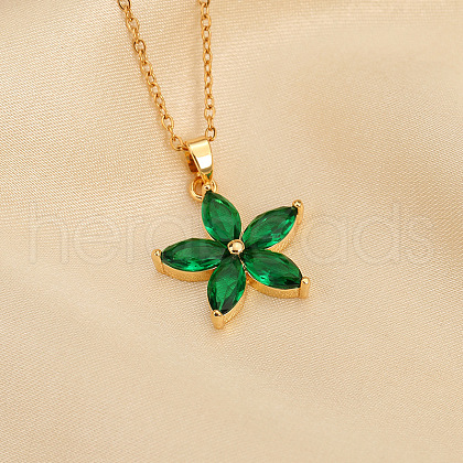 Plum Blossom Flower Brass Cubic Zirconia Pendant Necklaces for Women FS-WG57E4E-05-1