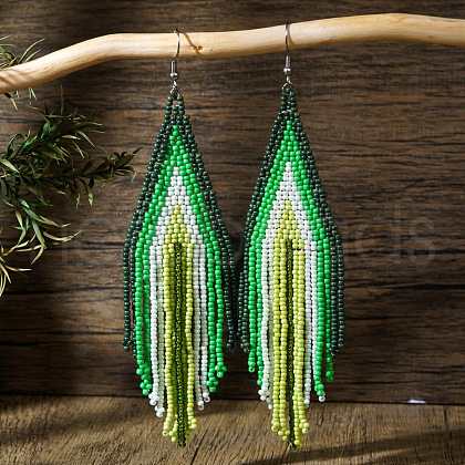 Bohemian Handmade Glass Seed Beads Tassel Dangle Earrings AE7424-7-1