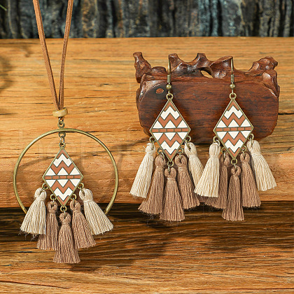 Alloy & Tassel Pendant Necklace & Dangle Earring FS-WGEEC72-07-1