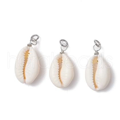 Natural Cowrie Shell Pendants PALLOY-JF03711-03-1