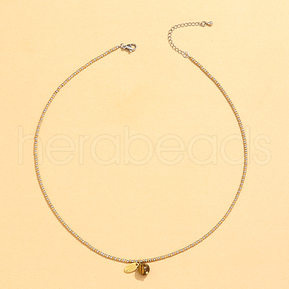 Stainless Steel Natural Stone Pendant Necklace 18K Gold Plated Women's Clavicle Chain HW0705-2-1