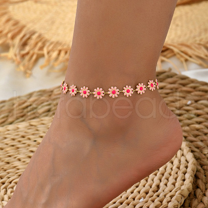 Flower Alloy Enamel Link Anklets WG57D89-10-1