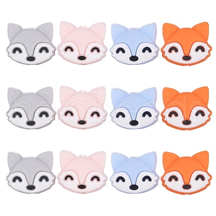 12Pcs 4 Colors Cartoon Fox Silicone Focal Beads JX704A-1