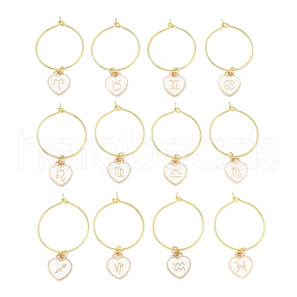 12Pcs Heart with Constellation Alloy Enamel Wine Glass Charms Sets AJEW-JO00230-01-1