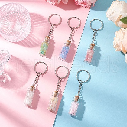 Glass Wish Bottle Keychains HJEW-JKC01227-1