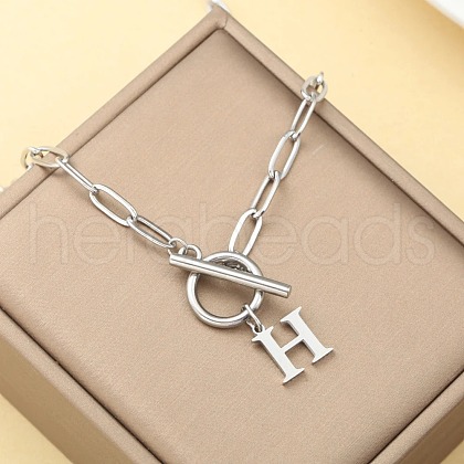 Stainless Steel Paperclip Chain Initial Necklaces with OT Clasps WGD6039-08-1