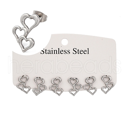 Non-Tarnish 3 Pairs 304 Stainless Steel Triple Heart Stud Earrings for Women EJEW-K279-04P-1