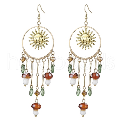 Golden 304 Stainless Steel Sun Chandelier Earrings EJEW-JE05674-01-1