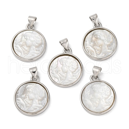 Natural White Shell Carved Cameo Lady Pendants KK-D537-01P-03-1