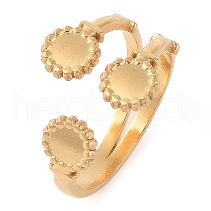 Ion Plating(IP) 304 Stainless Steel Flower Open Cuff Rings for Women RJEW-Z057-07G-1