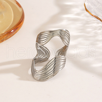 Wave Shape 304 Stainless Steel Cuff Rings for Women FS-WG77DEA-02-1