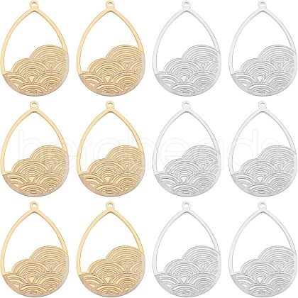 Unicraftale 12Pcs 2 Colors 201 Stainless Steel Open Back Bezel Pendants STAS-UN0031-90-1