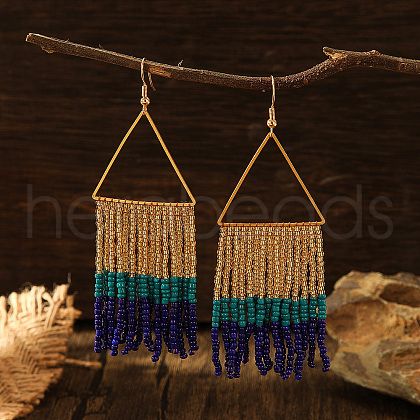 Bohemian Style Triangle Metal Glass Seed Bead Tassel Dangle Earrings for Women WC2298-1-1