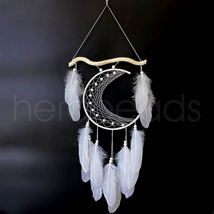 Moon Woven Net/Web with Feather Hanging Ornaments PW-WG47443-01-1