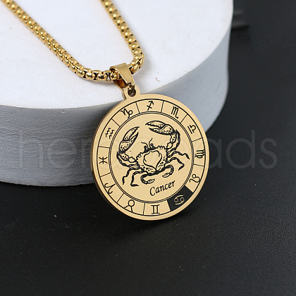 Flat Round with Constellation 201 Stainless Steel Pendant Necklaces WG10AD9-04-1