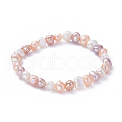 Natural Pearl Beaded Stretch Bracelets BJEW-JB04528-01-1