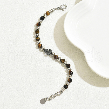 Natural Tiger Eye & Non-magnetic Synthetic Hematite Bead Bracelets for Daily Wear and Parties EA3590-1-1