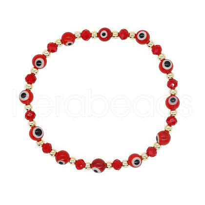 Bohemian Style Brass &  Glass Evil Eye Beads Stretch Bracelets TX5034-1