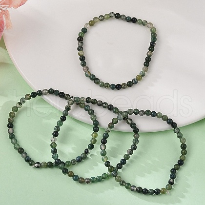 Natural Moss Agate Beads Stretch Bracelets XZ8284-1-1