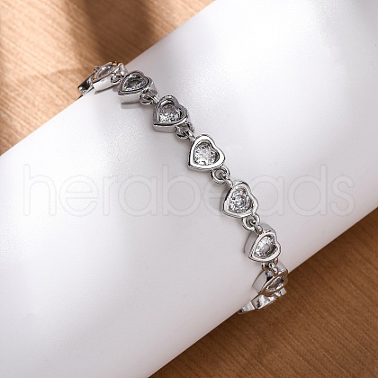 Brass Micro Pave Clear Cubic Zirconia Link Bracelets for Women BJEW-D342-02P-1