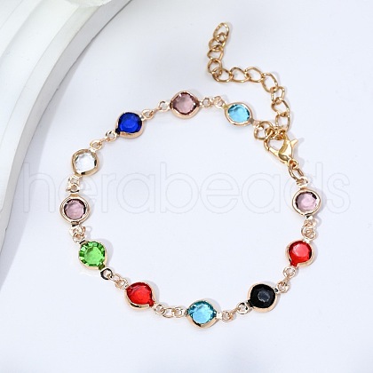 Brass Glass Link Chain Bracelets for Women WGAE243-06-1