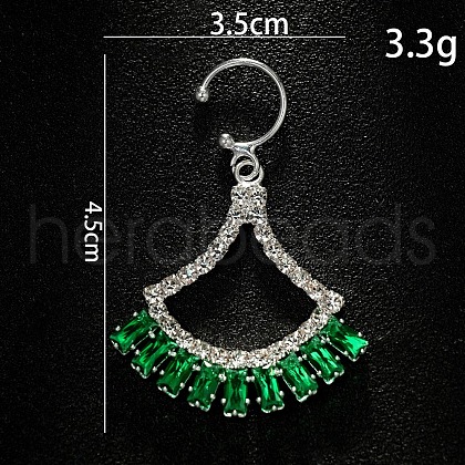 Brass Pave Green and Clear Cubic Zirconia Fan Cuff Dangle Lip Rings FS-WGF1CAD-02-1