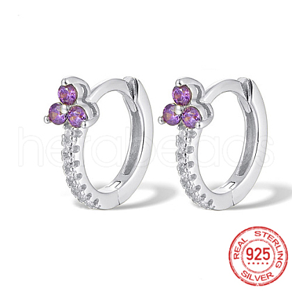 Anti-Tarnish Rhodium Plated Platinum 925 Sterling Silver Micro Pave Cubic Zirconia Hoop Earrings JU6681-8-1