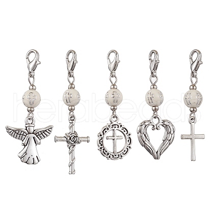 Alloy Angel & Cross Pendant Decoration HJEW-JM02197-1