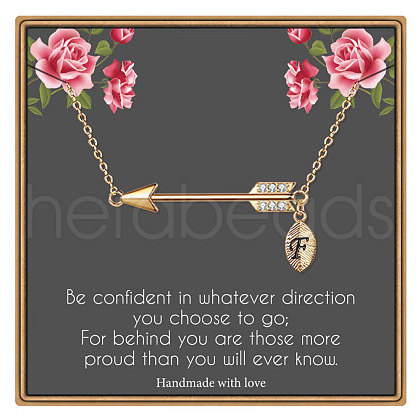 Brass Micro Pave Clear Cubic Zirconia Arrow with Letter Pendant Necklaces FS-WG43978-06-1