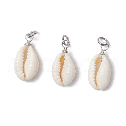 Natural Cowrie Shell Pendants PALLOY-JF03711-01-1