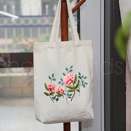 DIY Peony Pattern Tote Bag Embroidery Kit PW22121381254-1