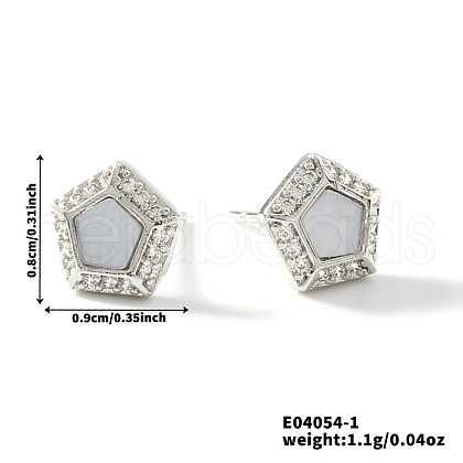 Brass Clear Cubic Zirconia Pentagon Stud Earrings TR5143-1-1