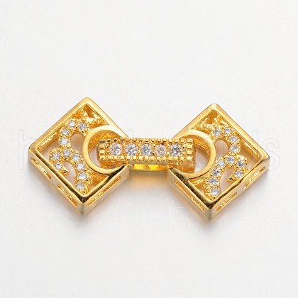 Rhombus Brass Micro Pave Cubic Zirconia Fold Over Clasps ZIRC-F013-02G-FF-1