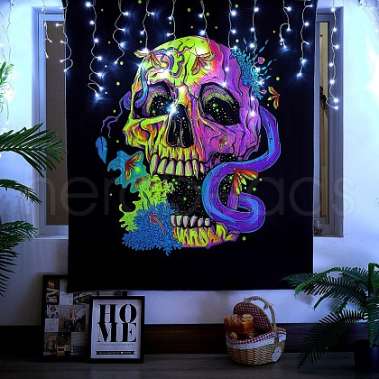 Black Light Skull Hippie Wall Tapestry JX154A-1