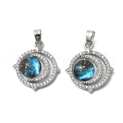 Brass Micro Pave Cubic Zirconia with Glass Pendants KK-Z103-03P-1