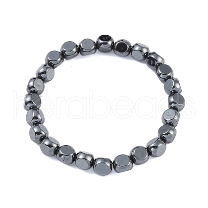 Faceted Round Synthetic Non-Magnetic Hematite Stretch Bracelets for Men BJEW-E102-04-1