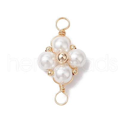 Glass Pearl Copper Wire Wrapped Flower Connector Charms PALLOY-JF03048-01-1