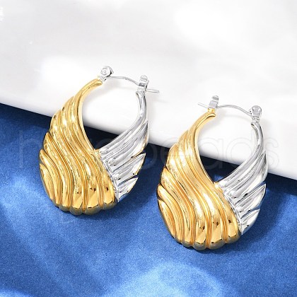 304 Stainless Steel Two Tone Stripe Hoop Earrings EJEW-S265-11GP-1