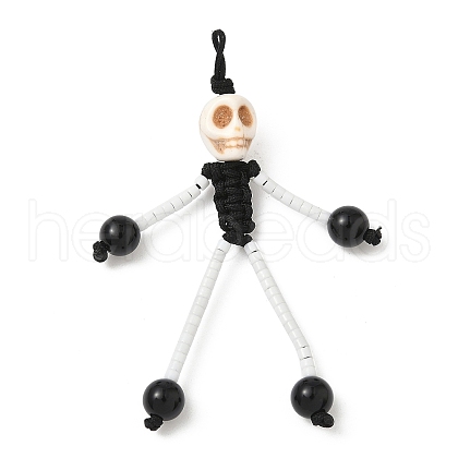 Halloween Theme Glass Seed & Natural Black Onyx & Synthetic Turquoise Beaded Pendants PALLOY-MZ00777-06-1