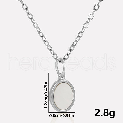 304 Stainless Steel Pave Natural White Shell Geometric Oval Pendant Necklaces KL8713-2-1