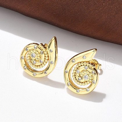 Brass Micro Pave Clear Cubic Zirconia Stud Earrings EJEW-P303-03G-1