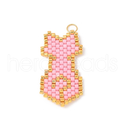 Handmade Glass Seed Beaded Cat Shape Pendants PALLOY-MZ00604-01-1