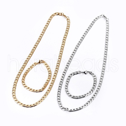 304 Stainless Steel Curb Chains Jewelry Sets SJEW-E328-07-1