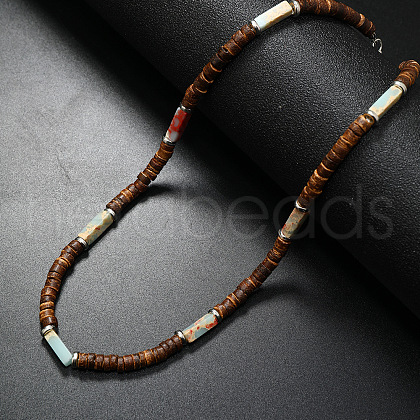 Bohemian Summer Cuboid Synthetic Shoushan Stone & Coconut Heishi Beaded Necklaces TY7189-5-1