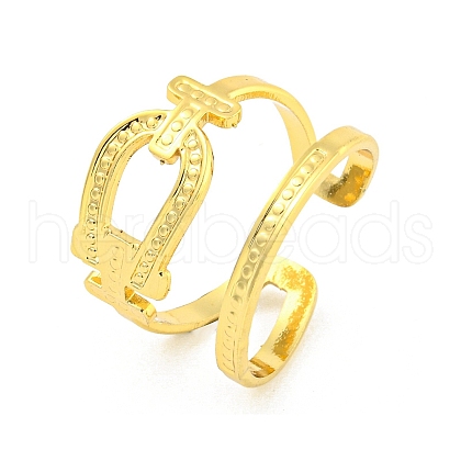 304 Stainless Steel Horseshoe Open Cuff Rings for Women RJEW-G321-14G-1